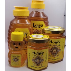 Honey Essentials Variety Pack – 12 oz & 16 oz Squeeze Bottles, 4 oz & 9 oz Hex Glass Jars, and 2 oz Bear Jar