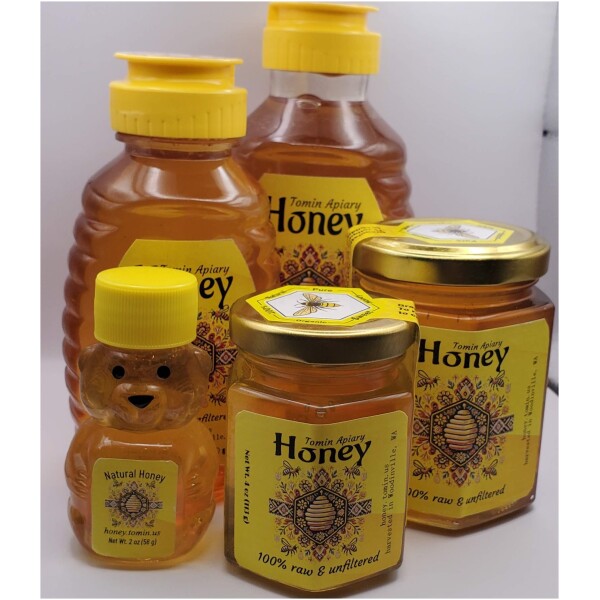 Honey Essentials Variety Pack – 12 oz & 16 oz Squeeze Bottles, 4 oz & 9 oz Hex Glass Jars, and 2 oz Bear Jar