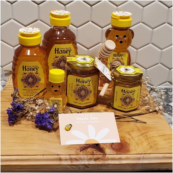 Hex Honey Jar Bundle – 4 oz and 9 oz Pure Local Wildflower Honey - Image 2