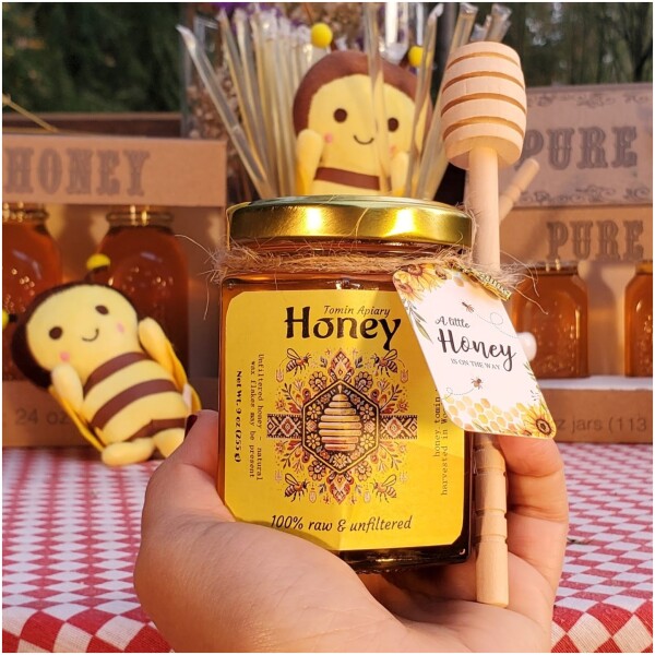 9 Oz (255 g) Hex Glass Jar - Pure Raw Honey - Image 3