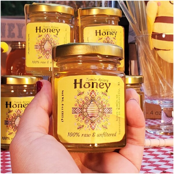4 Oz (113g) Hex Glass Jar - Pure Raw Honey - Image 2
